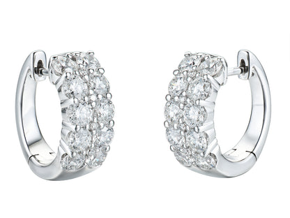 18ct White Gold Double Row Claw Set 2.50ct Diamond Hoop Earrings