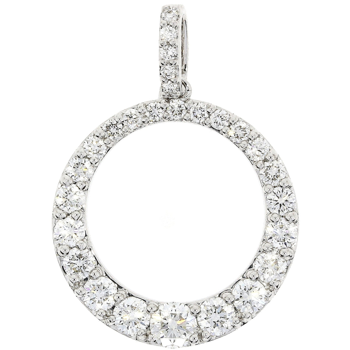 18ct White Gold Graduated Diamond Set Openwork Circle Pendant Necklace