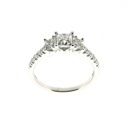 18ct White Gold Graduated Three Stone Princess Cut Diamond 1.04ct Claw Set Trilogy Ring
