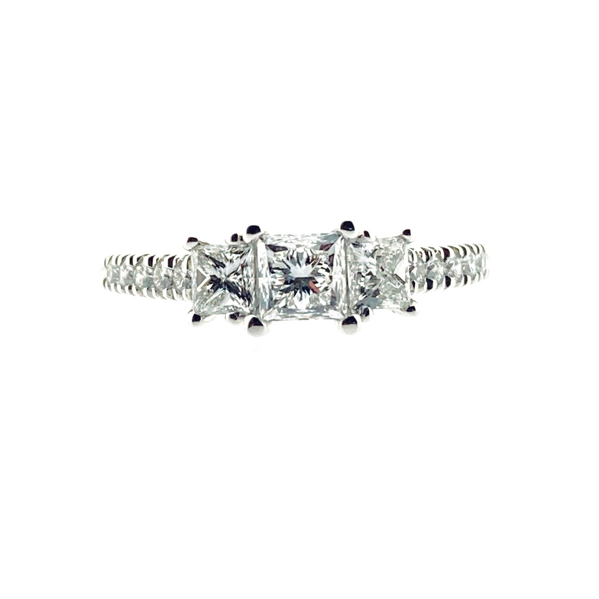18ct White Gold Graduated Three Stone Princess Cut Diamond 1.04ct Claw Set Trilogy Ring