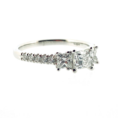 18ct White Gold Graduated Three Stone Princess Cut Diamond 1.04ct Claw Set Trilogy Ring