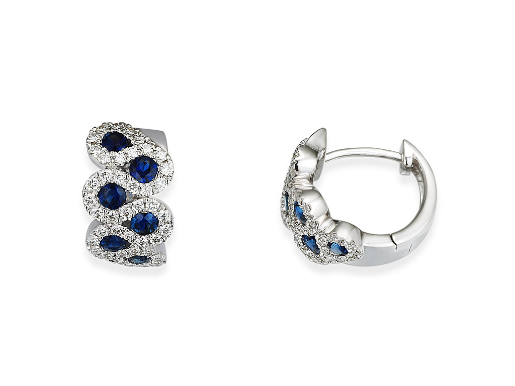 18ct White Gold Multi-Cluster Sapphire & Diamond Set Hoop Earrings