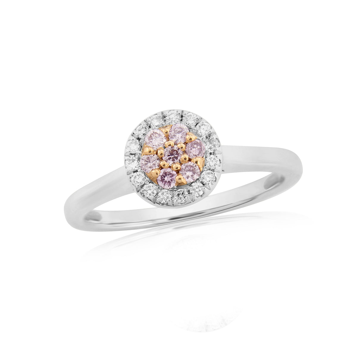 18ct White Gold Natural Pink Diamond Set Halo Cluster Dress Ring
