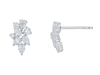 18ct White Gold Pear Shape & Brilliant Cut Diamond Set Cluster Stud Earrings 