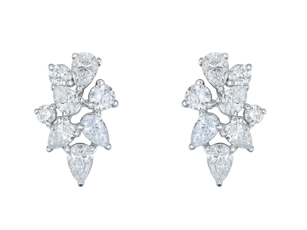 18ct White Gold Pear Shape & Brilliant Cut Diamond Set Cluster Stud Earrings 