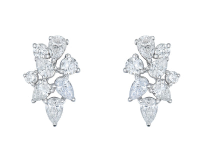 18ct White Gold Pear Shape & Brilliant Cut Diamond Set Cluster Stud Earrings 