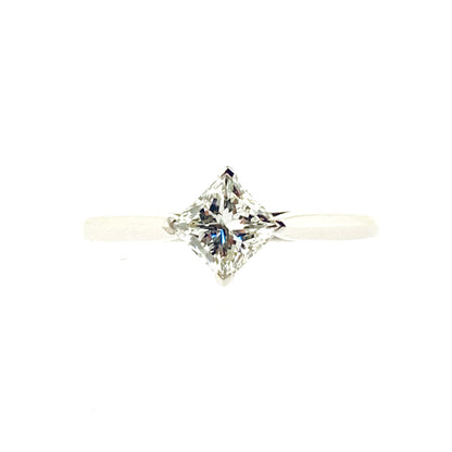 18ct White Gold Solitaire 4 Claw Set 0.72ct Single Stone Princess Cut Diamond Ring