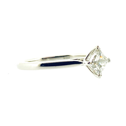 18ct White Gold Solitaire 4 Claw Set 0.72ct Single Stone Princess Cut Diamond Ring