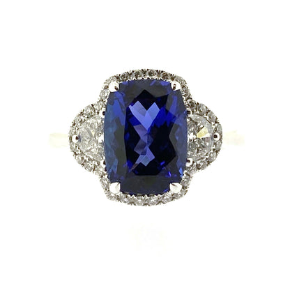 18ct White Gold Tanzanite & Diamond Set Fancy Cluster Ring