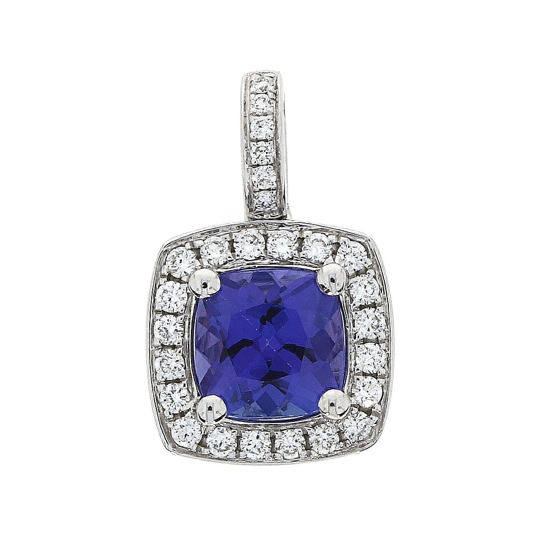 18ct White Gold Tanzanite & Diamond Set Pendant Necklace