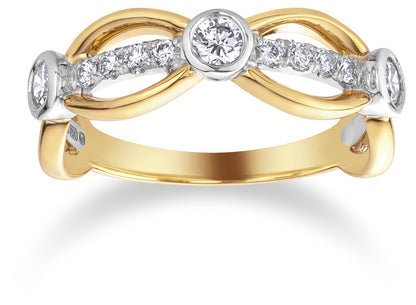 18ct Yellow & White Gold Diamond Set Oval & Bar Dress Ring