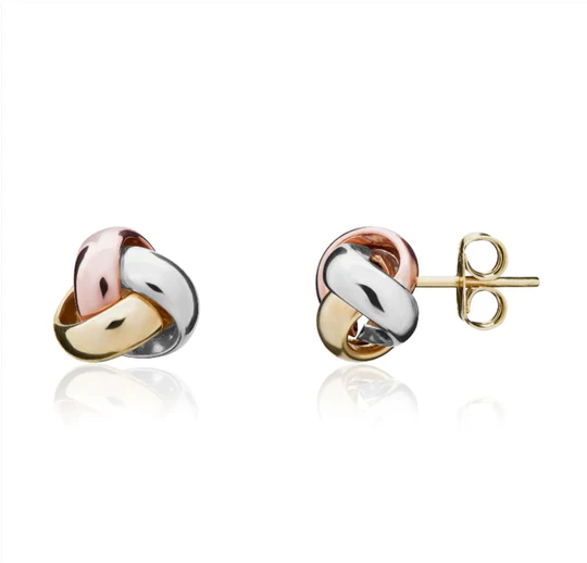 9ct 3 Colour Gold Polished Knot Stud Earrings