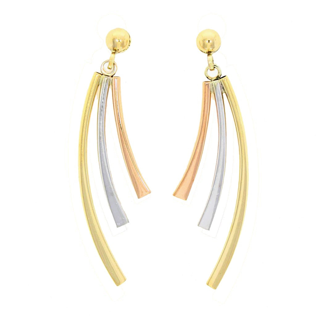 9ct 3 Colour Gold 3 Row Curved Drop Earrings