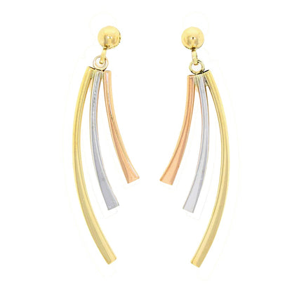 9ct 3 Colour Gold 3 Row Curved Drop Earrings