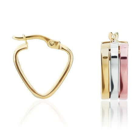 9ct 3 Colour Gold 3 Row Triangle Hoop Earrings
