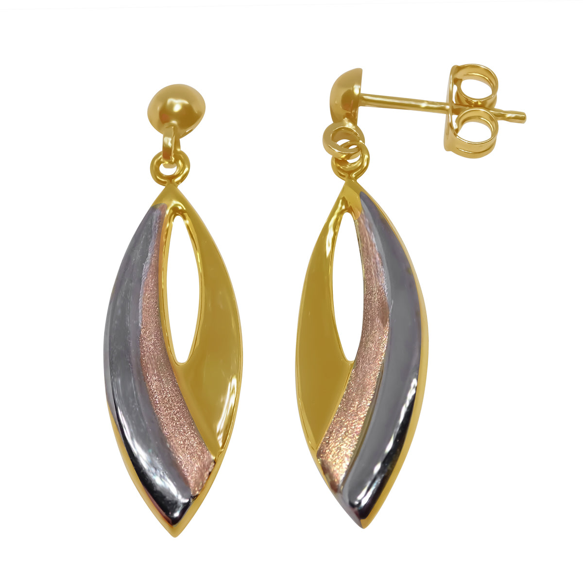 9ct 3 Colour Gold Marquise Shape Drop Earrings