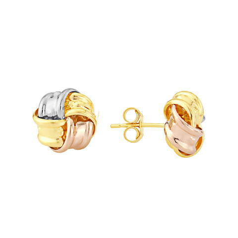 9ct 3 Colour Gold Polished Knot Stud Earrings