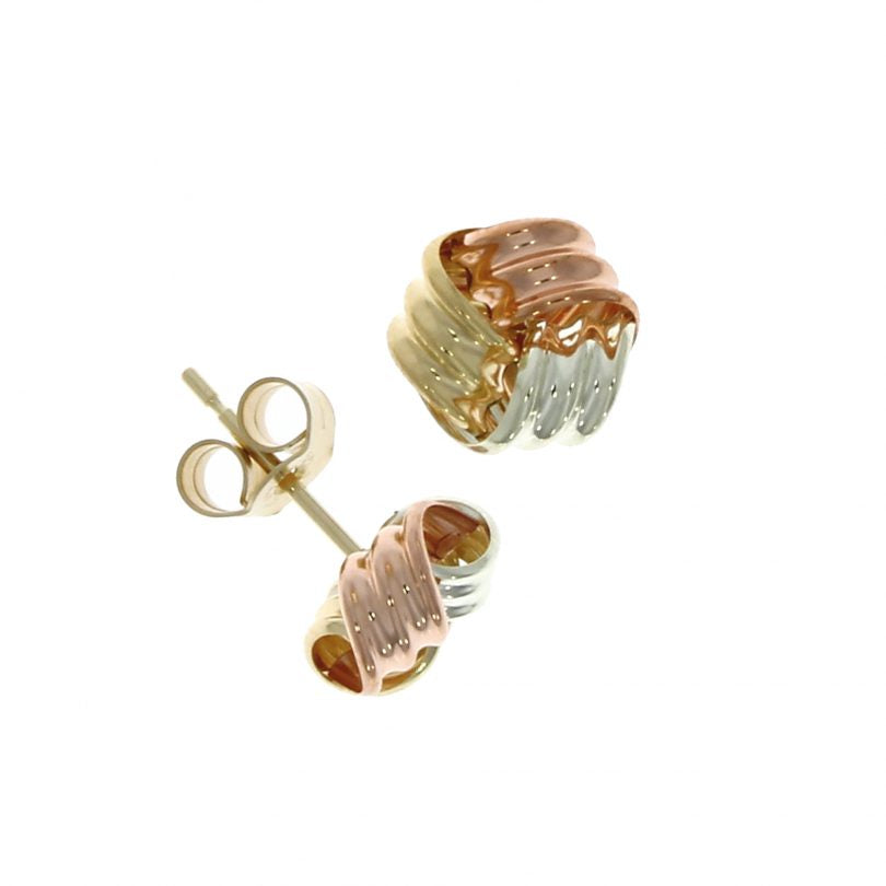 9ct 3 Colour Gold Ribbed Knot Stud Earrings