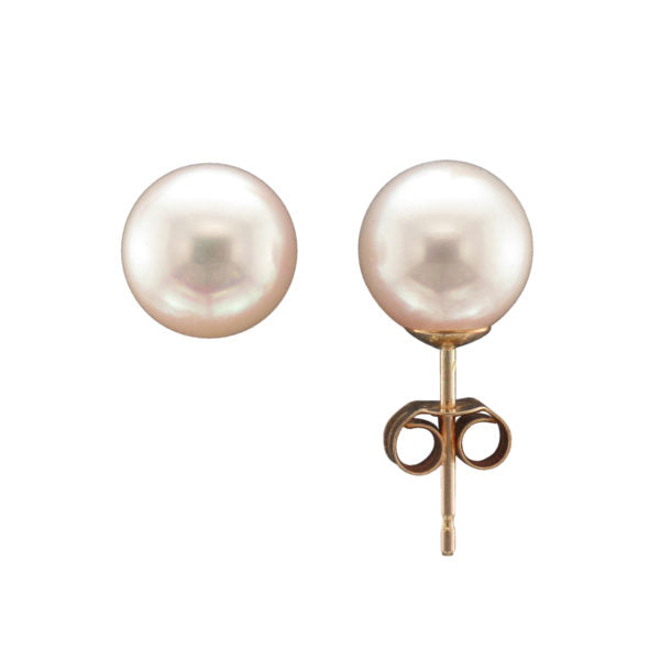 9ct Gold 8mm Cultured Japanese Akoya Pearl Stud Earrings