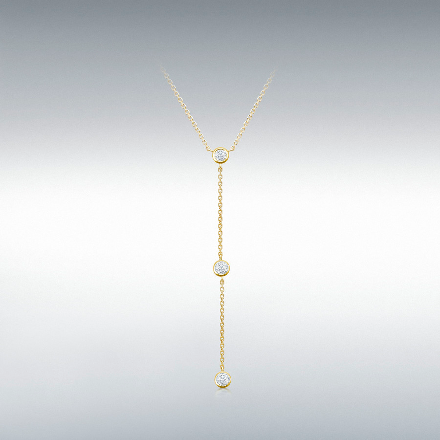 9ct Gold Cubic Zirconia Set Long Drop Pendant Necklace