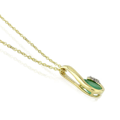 9ct Gold Emerald & Diamond Set Pendant Necklace