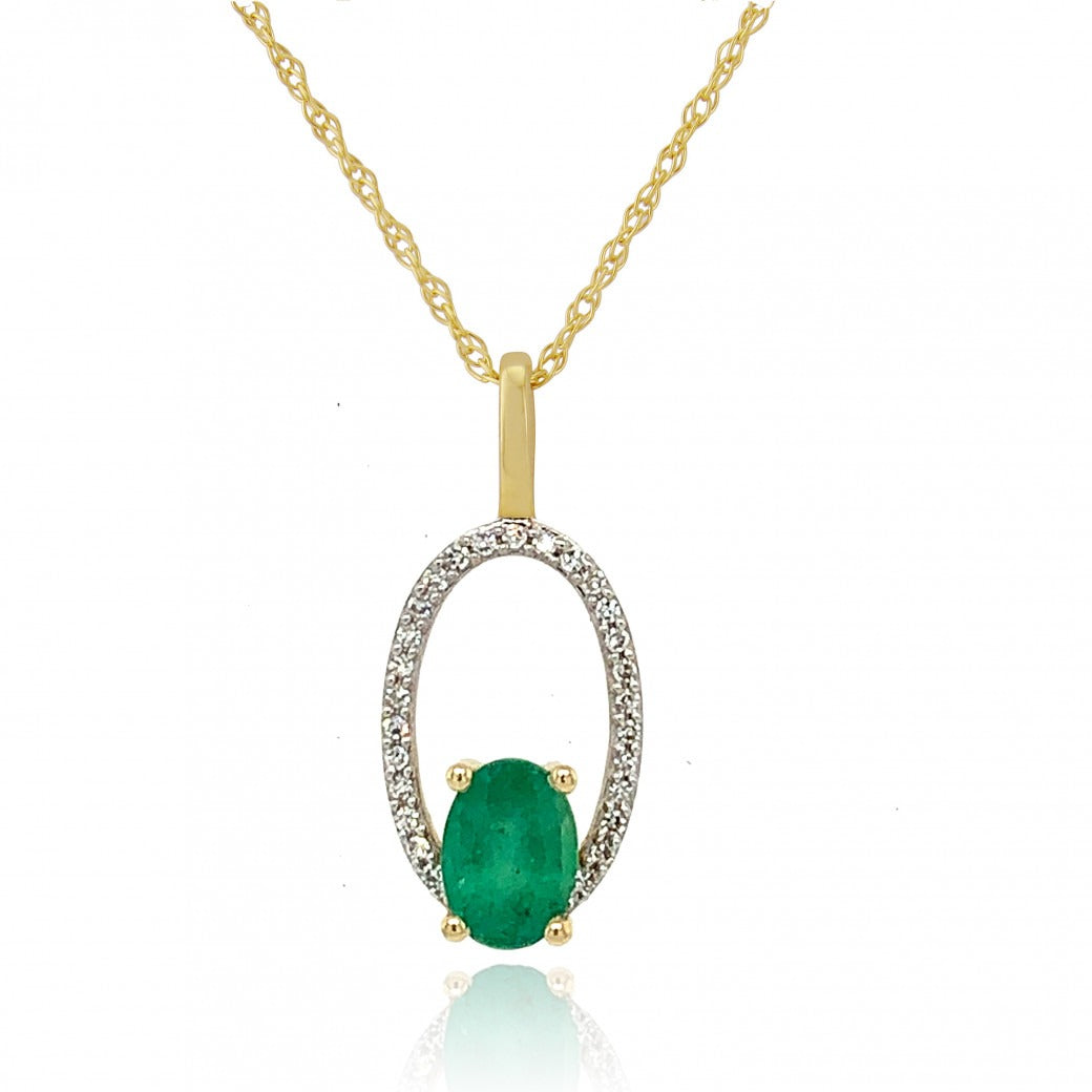 9ct Gold Emerald & Diamond Set Pendant Necklace