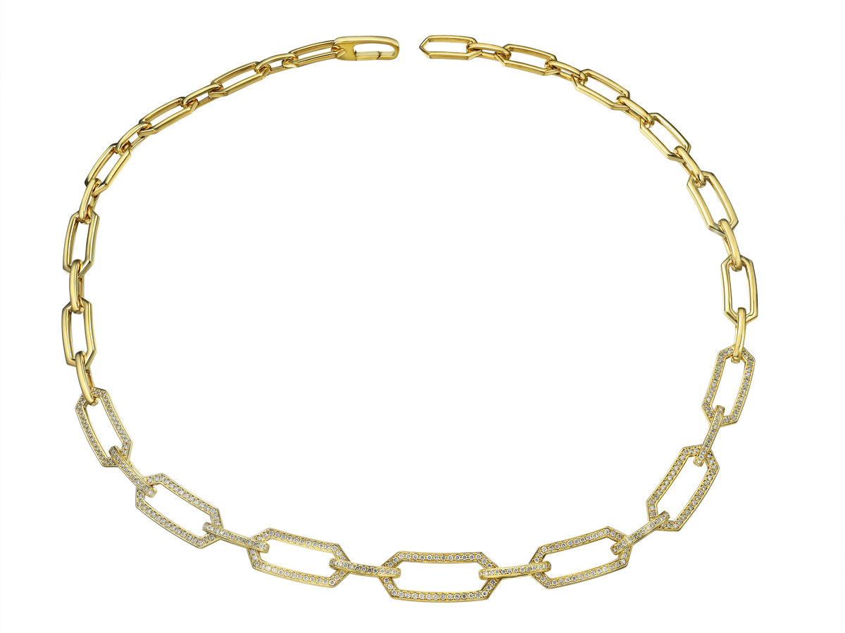 9ct Gold Hexagonal Link Diamond Set Collar Necklace
