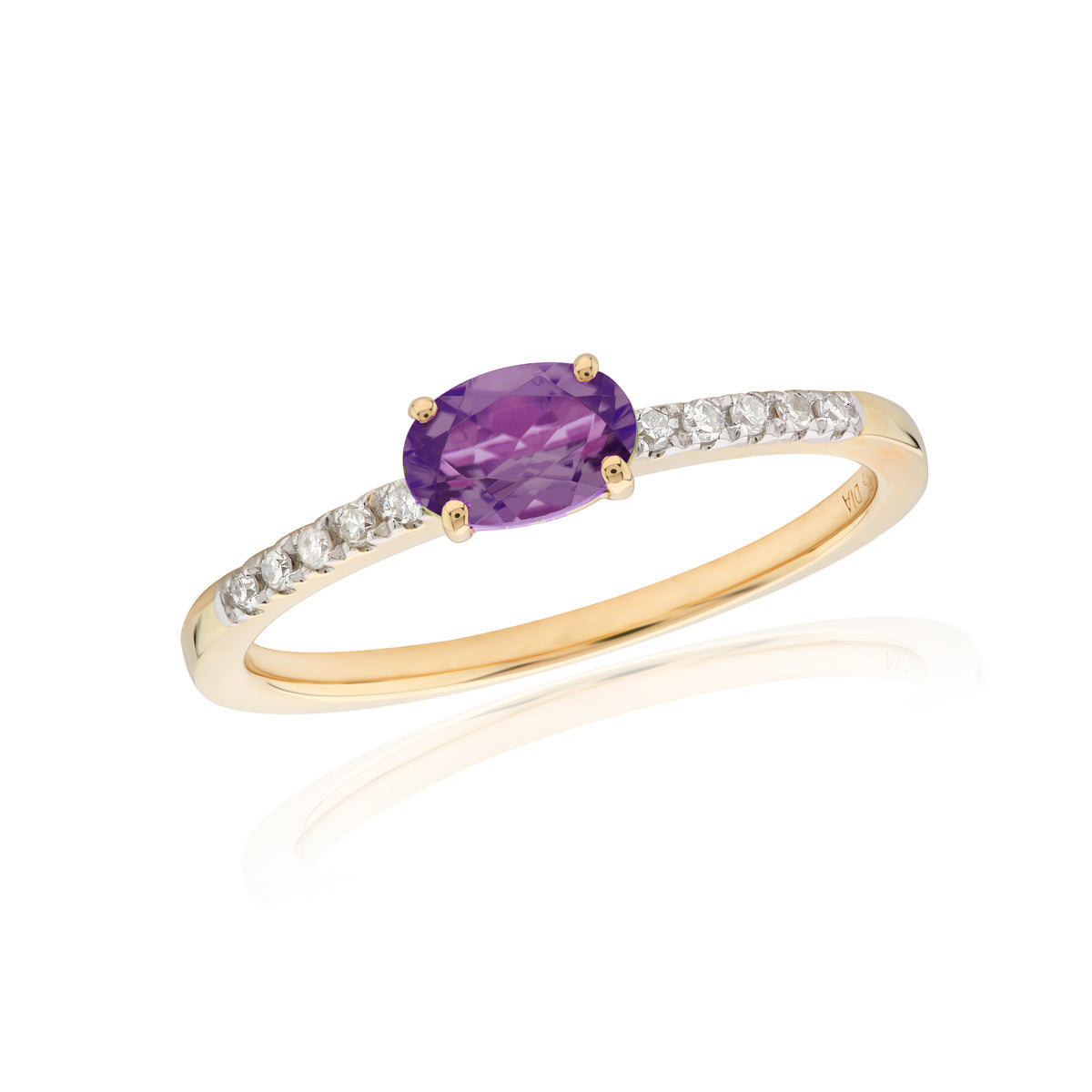 9ct Gold Oval Amethyst & Diamond Set Dress Ring