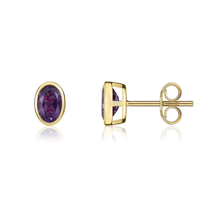 9ct Gold Oval Amethyst Rubover Set Stud Earrings