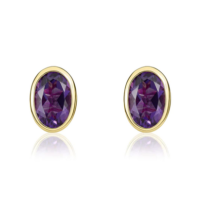 9ct Gold Oval Amethyst Rubover Set Stud Earrings