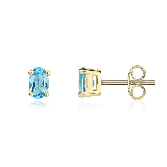 9ct Gold Oval Blue Topaz Claw Set Stud Earrings