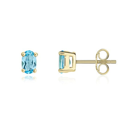 9ct Gold Oval Blue Topaz Claw Set Stud Earrings