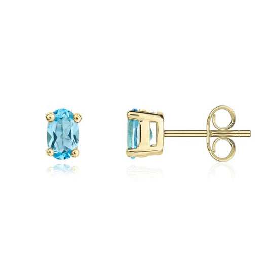 9ct Gold Oval Blue Topaz Claw Set Stud Earrings
