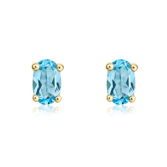 9ct Gold Oval Blue Topaz Claw Set Stud Earrings