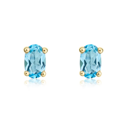 9ct Gold Oval Blue Topaz Claw Set Stud Earrings
