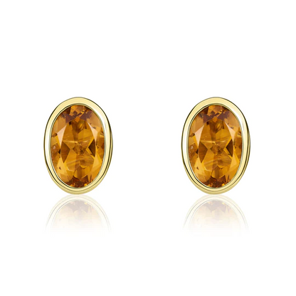 9ct Gold Oval Citrine Rubover Set Stud Earrings