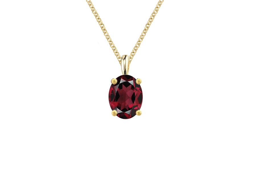 9ct Gold Oval Garnet Claw Set Pendant Necklace