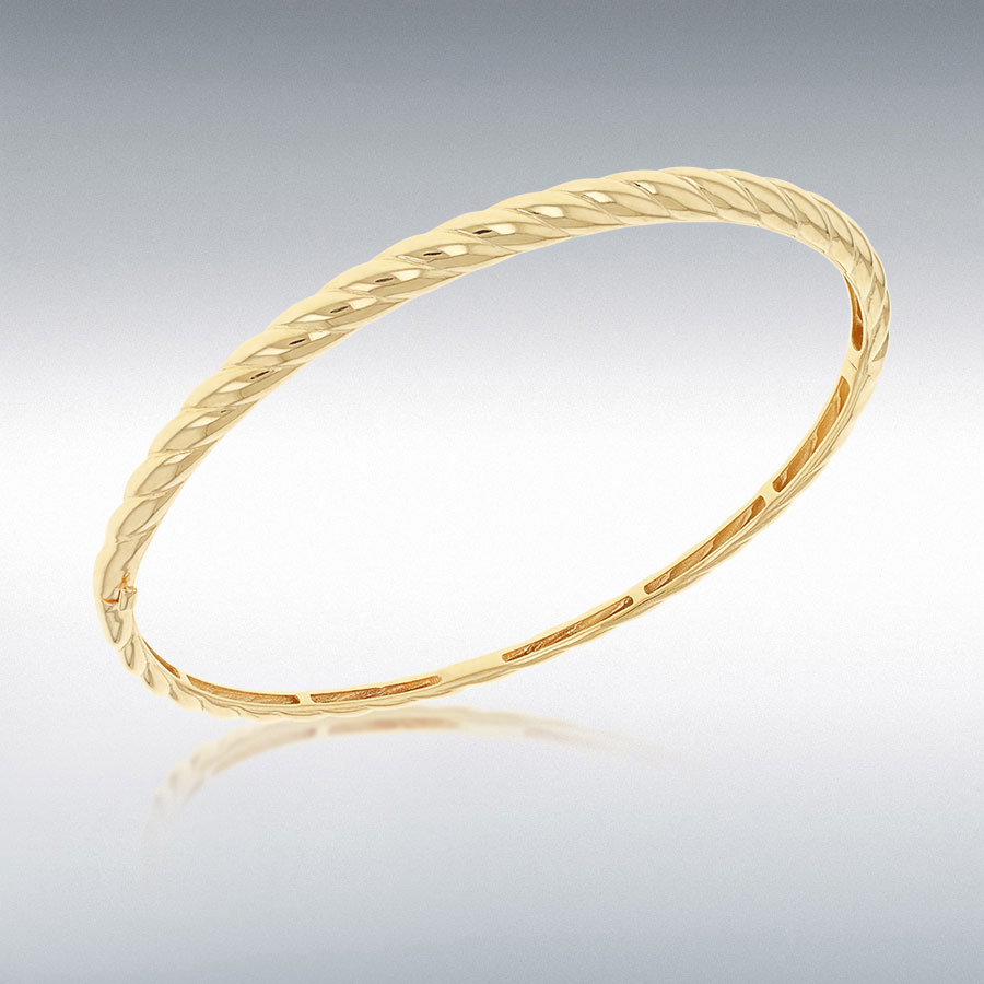 9ct Gold Oval Hinged Graduated Twist Design Bangle