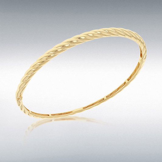 9ct Gold Oval Hinged Graduated Twist Design Bangle