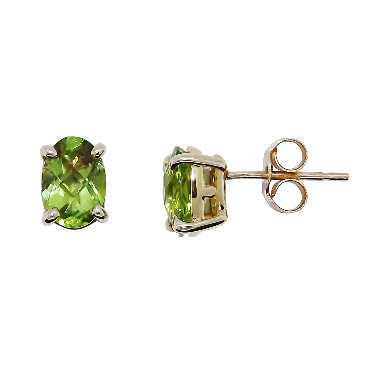 9ct Gold Oval Peridot Claw Set Stud Earrings