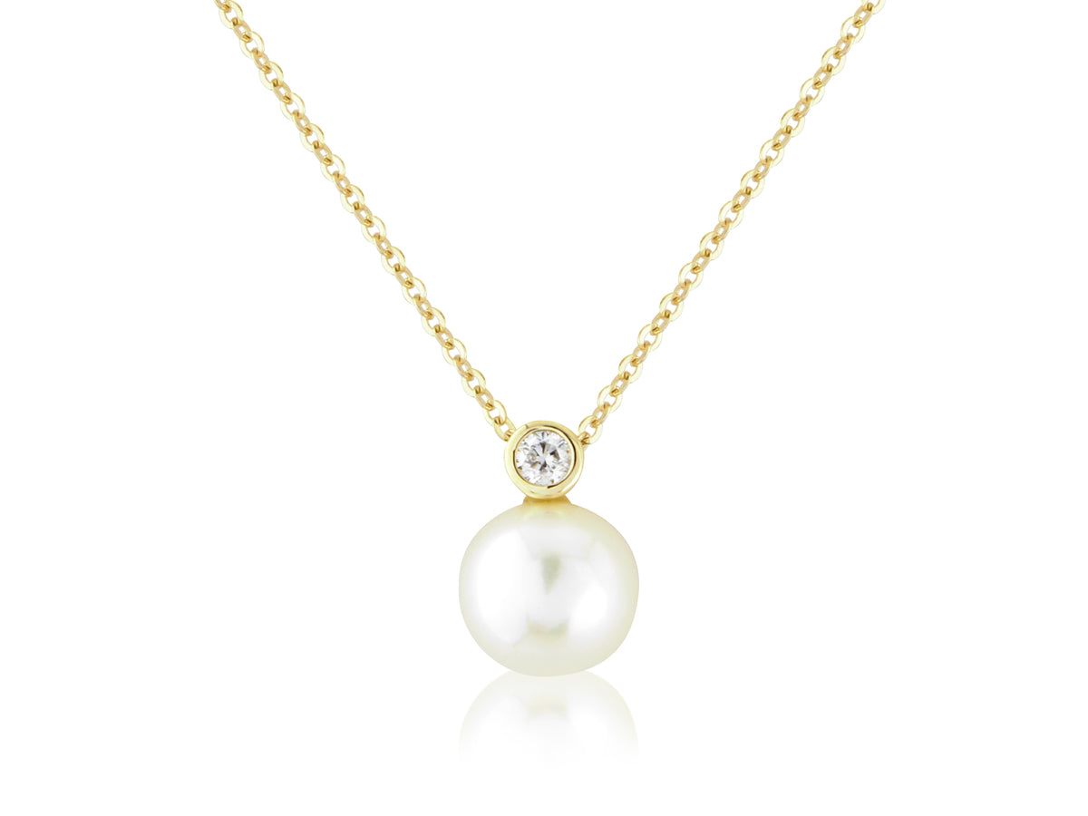 9ct Gold Pearl & Diamond Set "Snowman" Pendant Necklace