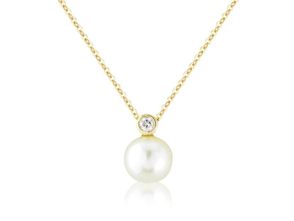 9ct Gold Pearl & Diamond Set "Snowman" Pendant Necklace