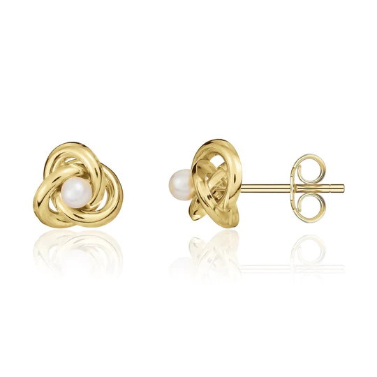9ct Gold Pearl Set Knot Stud Earrings (12mm)