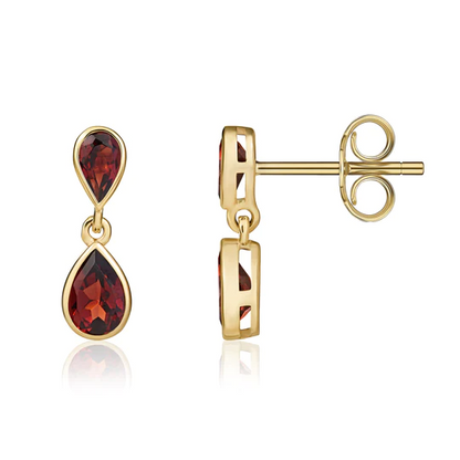 9ct Gold Pear-Shaped Garnet Double Drop Earrings