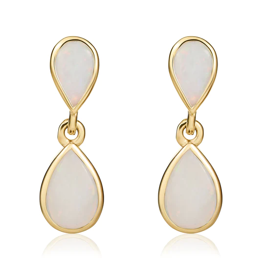 9ct Gold Pear-Shaped Opal Double Drop Earrings