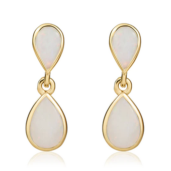 9ct Gold Pear-Shaped Opal Double Drop Earrings