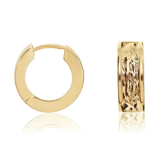 9ct Gold Polished & Textured Huggy Hoop Earrings
