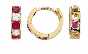 9ct Gold Red & Clear Cubic Zirconia Set Hoop Earrings