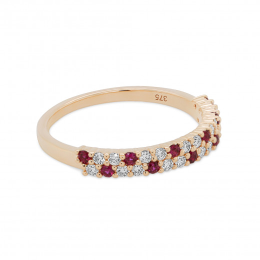 9ct Gold Ruby & Diamond Set Dress Half Eternity Ring