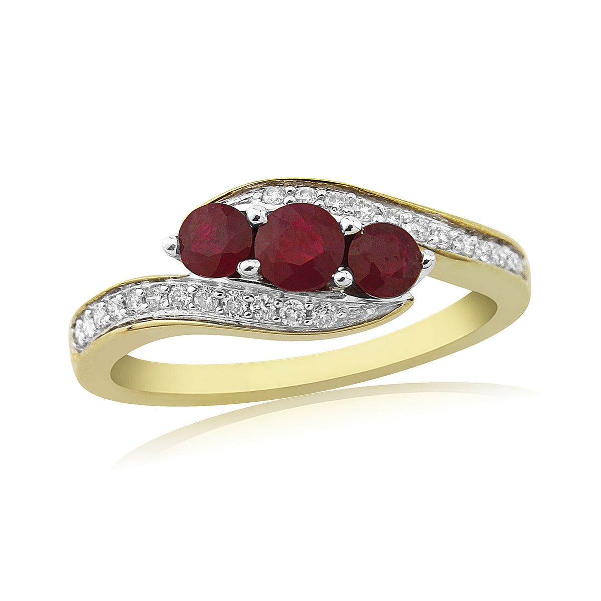 9ct Gold Triple Ruby & Diamond Set Trilogy Crossover Dress Ring